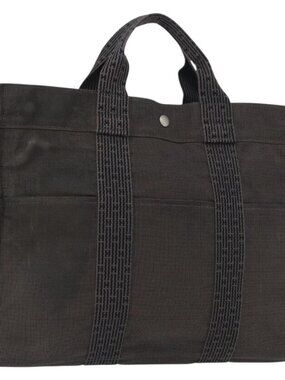 HERMES Her Line Tote MM Hand Bag Canvas Gray Silver Auth bs33537